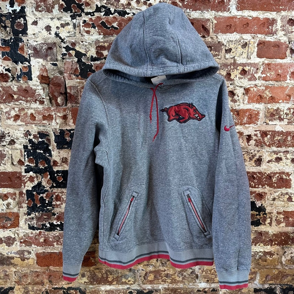Nike Arkansas HOGS Razorbacks Gray Hoodie Sweatshirt Men Small